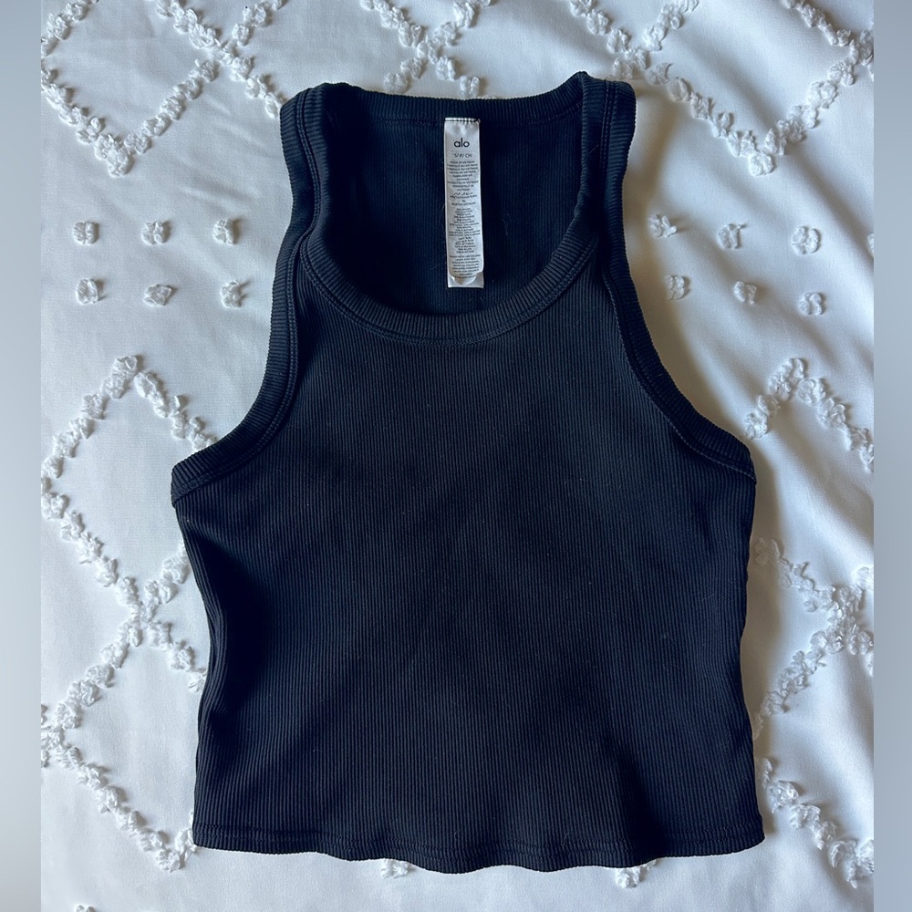ALO Yoga Go to Goddess Black Ribbed Tank Top